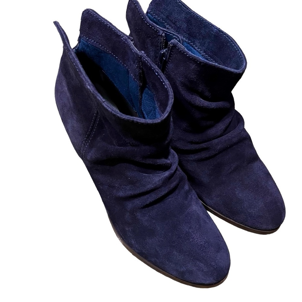 Diba Ankle Boots Navy Blue Leather Suede Round Toe Zip Block Heel Size 10M - Picture 3 of 9
